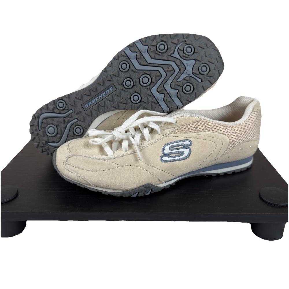 Skechers Sportie Octane Ignite Sneaker Suede Mesh Sand Beige Women's 6.5 #11600
